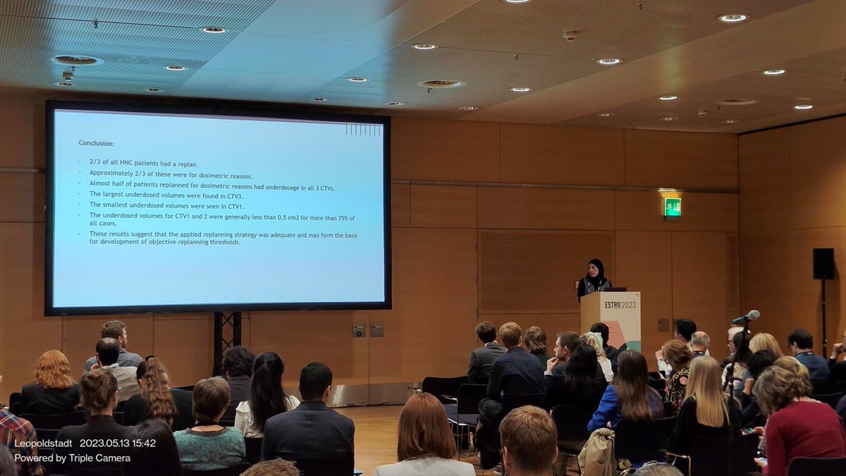 Earlier today my wonderful PhD student Ihsan Bahij presented her mini-oral at #ESTRO2023 - evaluating actual underdosages in head and neck cancer patients with replans during proton therapy course. All h&n cancer patients at @DCPTprotons in the last two years included. @AUHdk