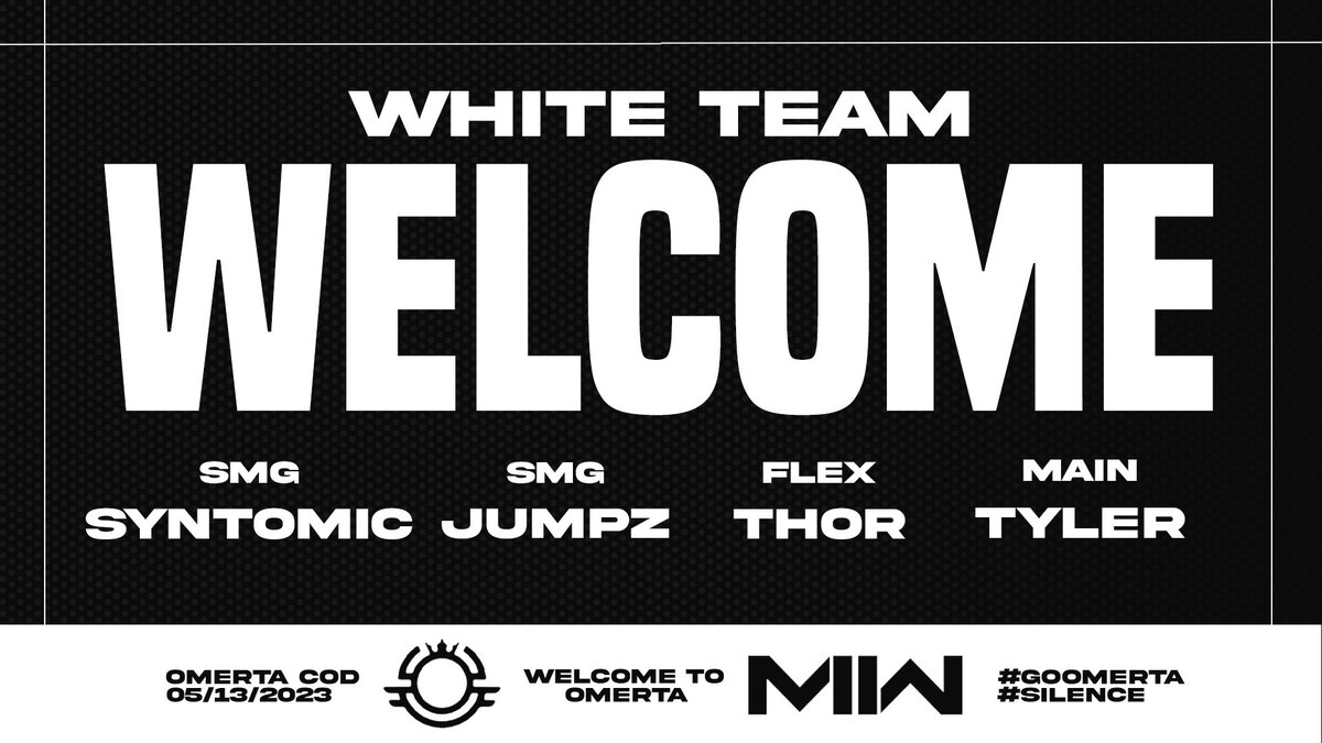 Happy to announce Representing Omertà for the rest of the Challengers, <a href="/NACCLeagues/">North American CoD Circuit</a> season:
 
👤- <a href="/Syntomic/">Andy</a> 

👤- <a href="/JumpzSZN/">Jumpz</a> 

👤- @ThorHunterr 

👤- @ItsTyler_Szn

👤: @NotoSzn_