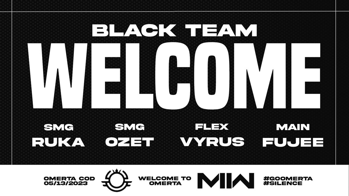 Happy to announce Representing Omertà for the rest of the Challengers, <a href="/MLCLeague/">Jeff</a> , <a href="/NACCLeagues/">North American CoD Circuit</a> and <a href="/NCEleague/">New Century Esports</a> season:
 
👤- <a href="/imRukaa_/">Ruka</a> 

👤- @oZetSzn

👤- <a href="/VyrusOG/">a u s t i n 🐲</a> 

👤- @fujeeeee 

🧠: @KidKoyns 
📝: @CrazeZin 
👤: <a href="/mavrikxs/">Mav ☾</a>