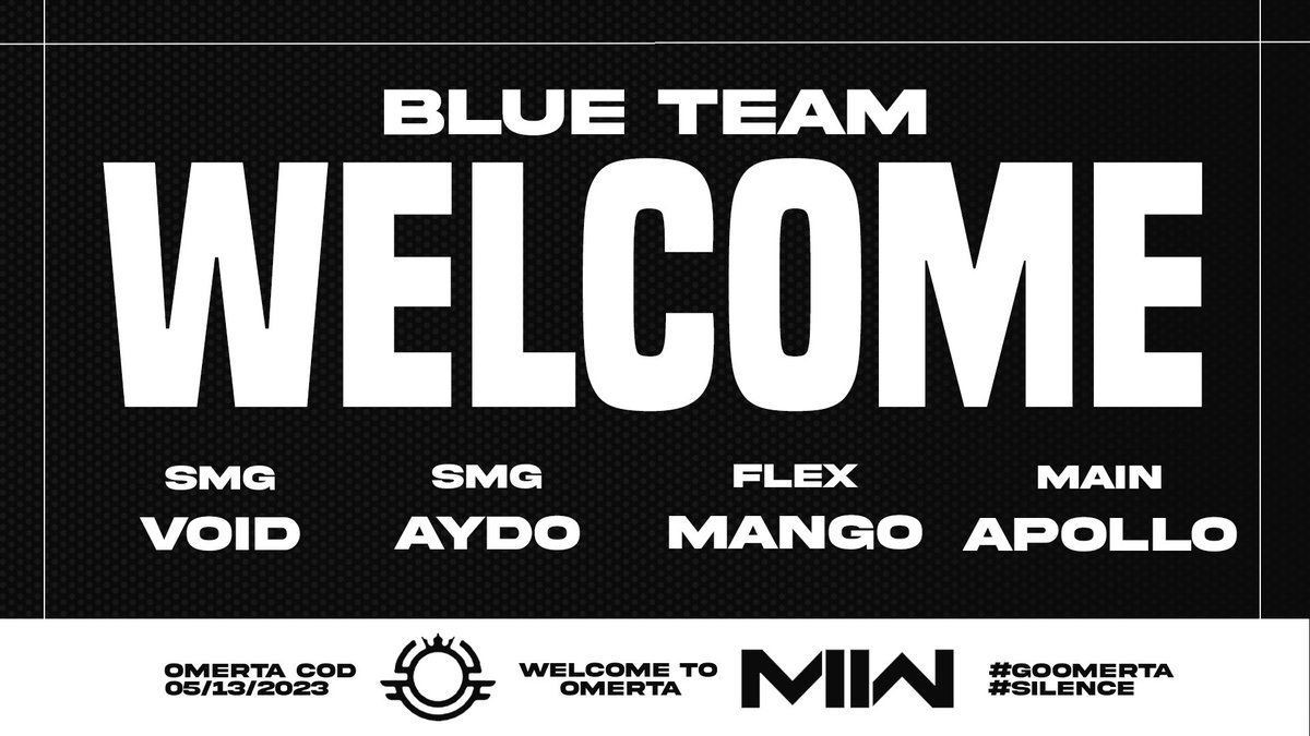 Happy to announce Representing Omertà for the rest of the <a href="/MLCLeague/">Jeff</a> season:
 
👤- <a href="/Patrickjee5/">VOIID</a> 

👤- @AydoCOD 

👤- @Mang0AR 

👤- <a href="/i2Apollo/">SR Sethy</a> 

📝: <a href="/PitohDeity/">PitohDeity</a>
👤: @zVI____