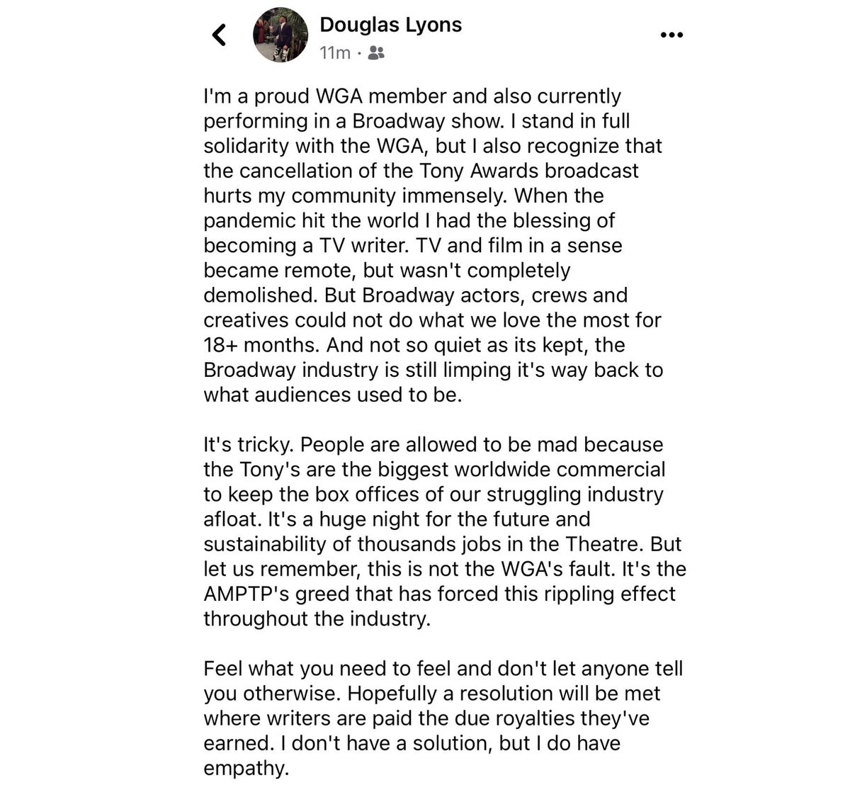 Two things can be true. #WGAstrong #wga #TonyAwards