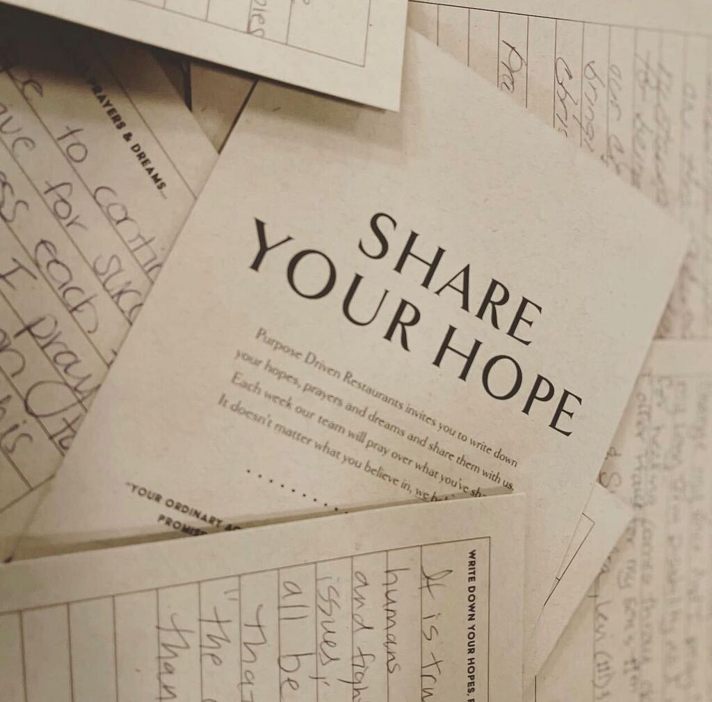 Your hopes and dreams matter to us! ❤️ That's why we have 'Give Hope' cards on every table at all our Hope locations, so you can share your struggles and joys with us. Because we don't care what you believe in, we believe in YOU! 🙌 

From the bottom … instagr.am/p/CsMu8NPJDRp/