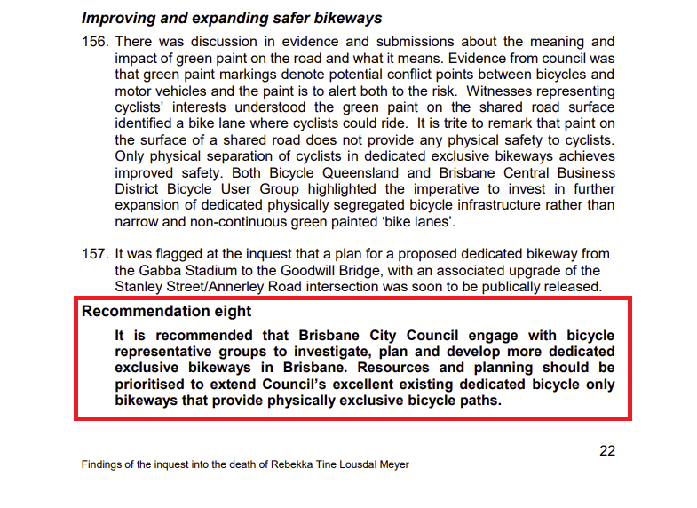 cbdbug's tweet photo. In 2014 Rebekka Meyer died while riding. The coroner recommended @brisbanecityqld engage with cycling groups to plan &amp; extend bikeways.
This week another person lost their life on a bike.
How many more people have to lost their life before BCC starts listening to cycling groups? https://t.co/QcPais80t0