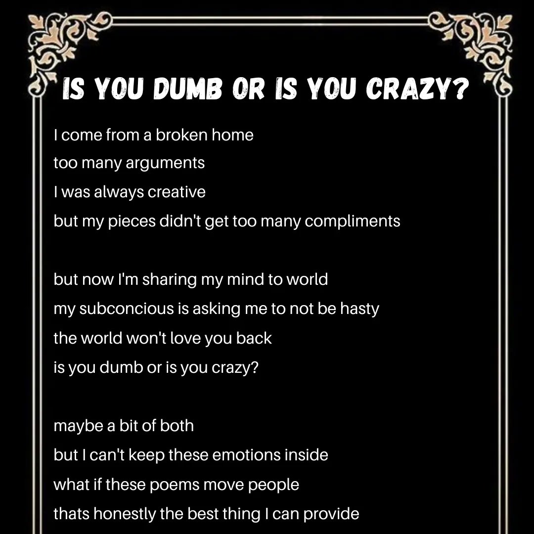 Is you Dumb or is you Crazy!?! by: @konstantine4x4 
+
+
+
Tags: #poetrytwitter #poetrycommunity #poetrylovers #poetry #Poetry_Planet #konstantine4x4 #Konstantine #poet #trees #existential #poem #quote #quotes
