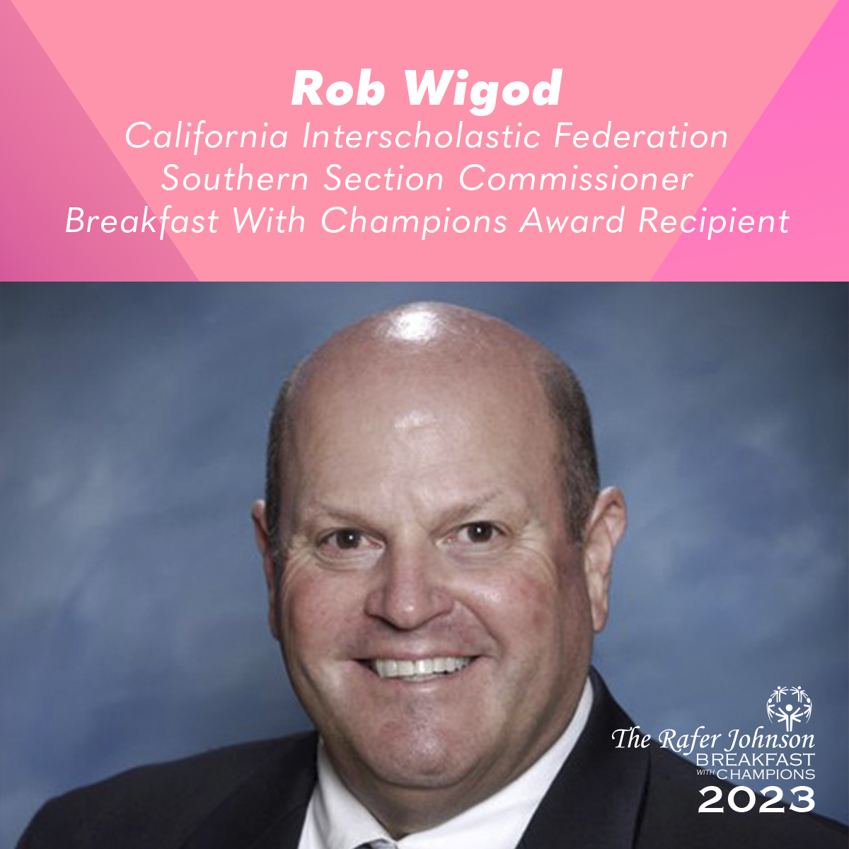 SOSoCal's tweet photo. #RobWigod serves as the California Interscholastic Federation Southern Section Commissioner, creating numerous opportunities to bring the Special Olympics mission and vision to high schools!

Learn More: https://t.co/MPMN1gyR1X

#WeAreSOSC #BreakfastWithChampions #SOSCBWC https://t.co/Ks1mvCcE8K
