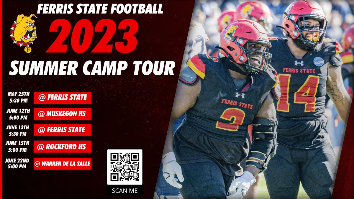 Jimmy Champion (@coachjchamp) on Twitter photo Less then 2 weeks away from our first camp of the summer. The 🏆B2B D2 Champs🏆 are looking forward to finding a new class of #dawgs🐶! <a href="/FerrisFootball/">Ferris St. Football</a>
Use the link to get signed up bit.ly/ferrisfbcamps Less then 2 weeks away from our first camp of the summer. The 🏆B2B D2 Champs🏆 are looking forward to finding a new class of #dawgs🐶! <a href="/FerrisFootball/">Ferris St. Football</a>
Use the link to get signed up bit.ly/ferrisfbcamps