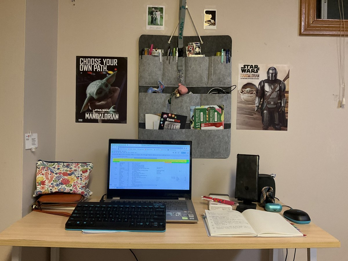 issagee's tweet photo. Yaaaas finakky fixed my work table set up. Got these new posters from Walmart lol. This is the way 🙌 #TheMandalorian #DinDjarin #Grogu #worktable #laptop #pokemon #canada #londonontario https://t.co/tckQXfOSVf