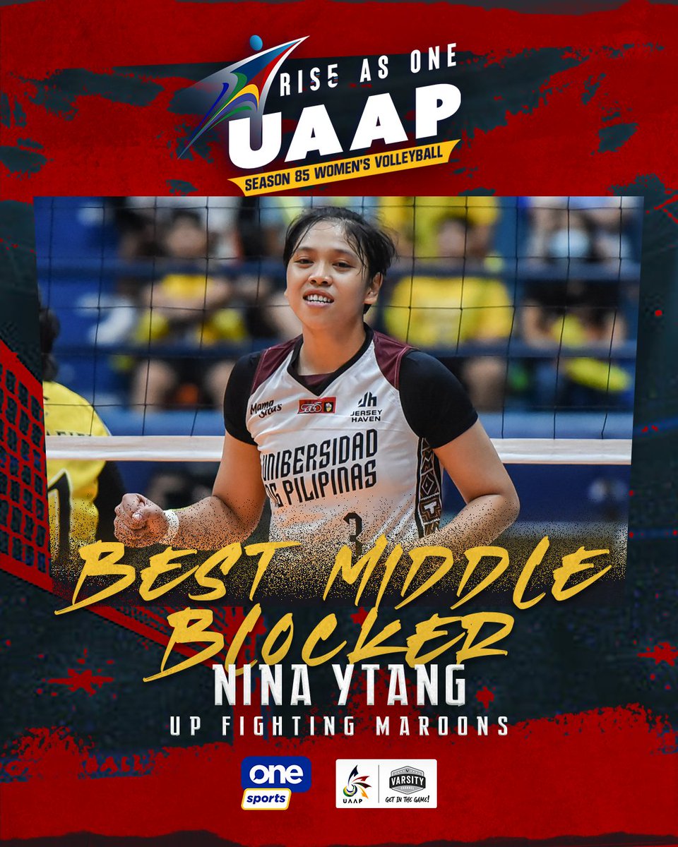 UP high, down hard! A star turn for Fighting Maroon Nina Ytang, UAAP Best Middle Blocker! ✊

#RiseAsOne #UAAPSeason85