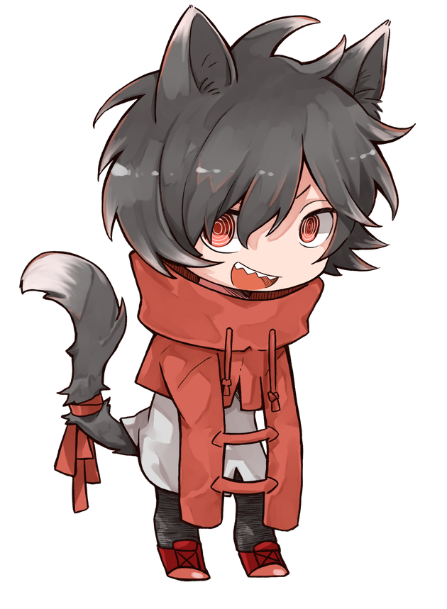 tail 1boy animal ears male focus black hair sharp teeth solo  illustration images