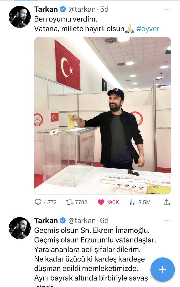 Aminochay's tweet photo. Türkiyədə sənətçilər öz siyasi iradələrini açıqca paylaşır.

Tarkan səhər saatlarında səs verib və 
Yəqin ki, CHP-ə https://t.co/EHalQkmcdu