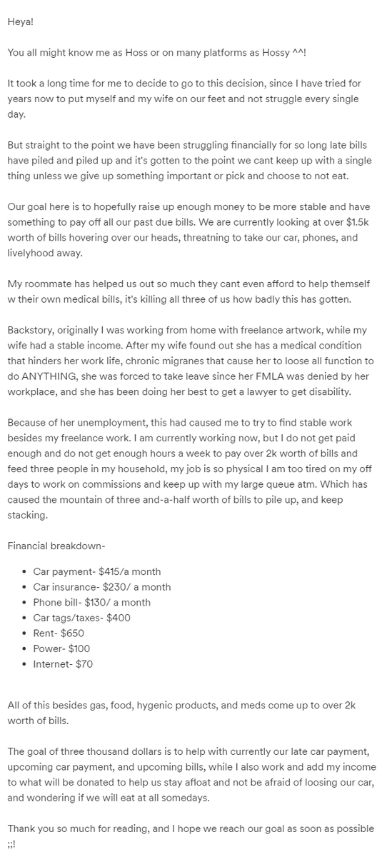 KirinKlaws's tweet image. Something I&apos;ve been dreading doing for a while ;n;
‼️↓Information on the link bellow↓‼️
gofund.me/c3935e06