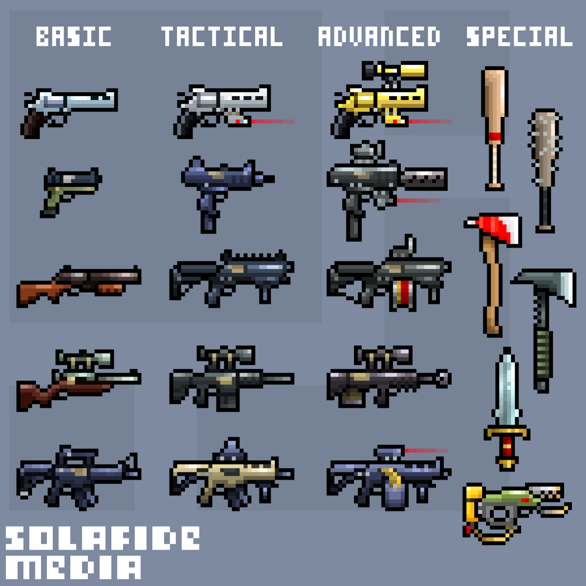 solafidemedia's tweet image. Got to make a whole set of weapons for the game Hot Fizz! Check it out:

play.google.com/store/apps/det…

#pixelart #pixelweapons #gamedev #pixelartist