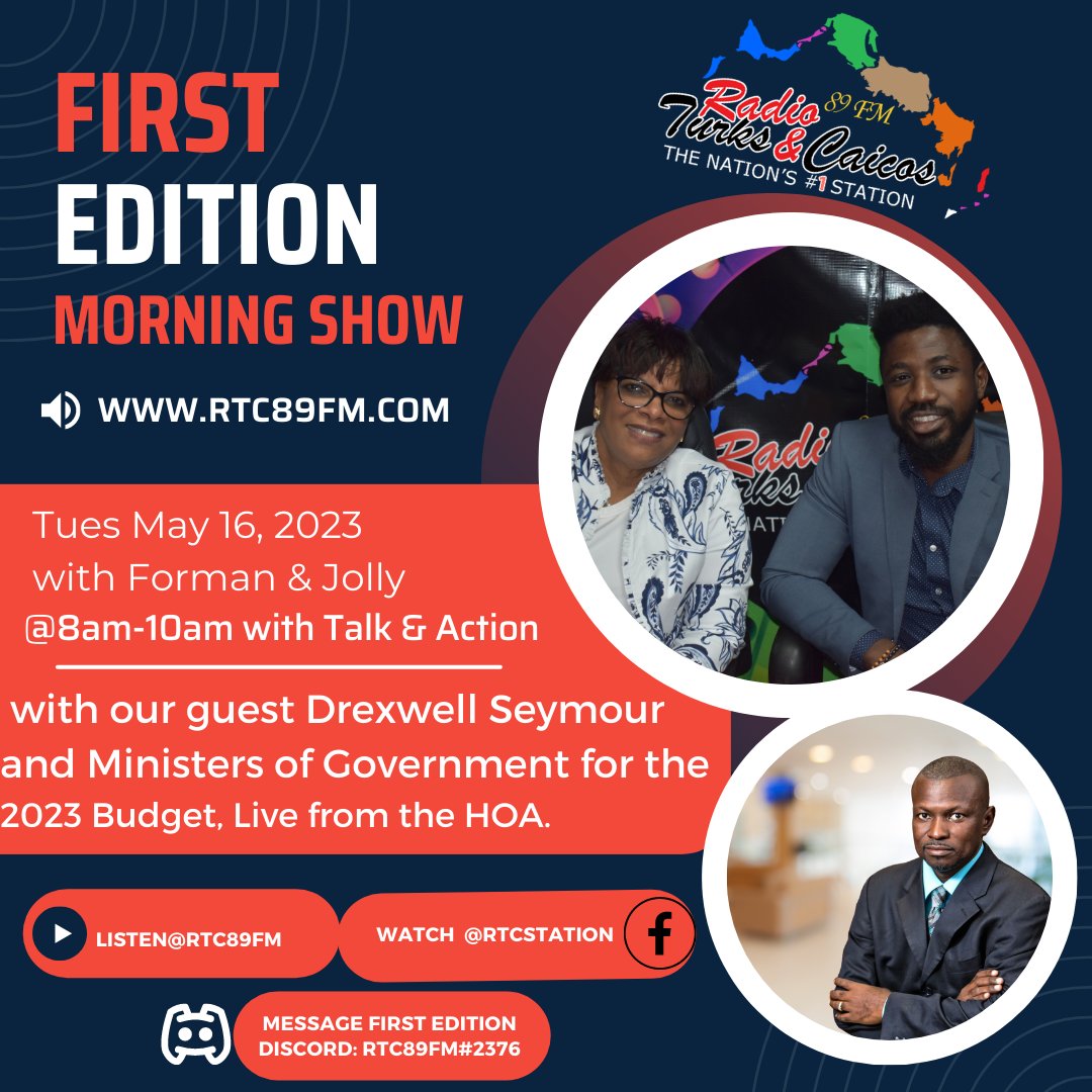 RTCFM's tweet photo. First Edition &amp; Financially Speaking will meet the Ministers of Government for #budget2023 live from the Turks &amp; Caicos #HOA to crunch the numbers, look at the needs &amp; explain the plans to the TCI, this Tuesday at 8am, with Forman, Jolly &amp; Seymour, from the House of Assembly. https://t.co/J2g8Y9kudG