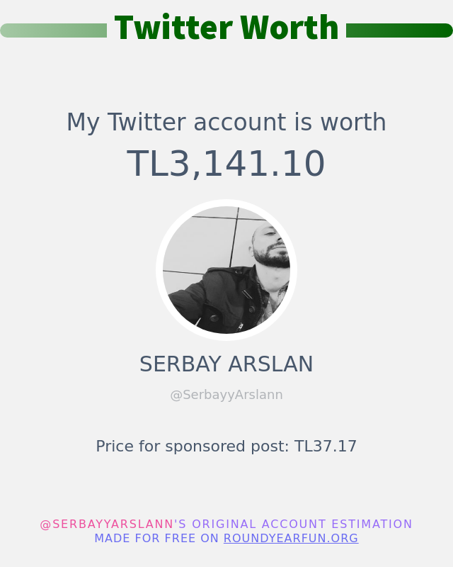 Twitter değerim: TL3,141.10

➡️ funroundy.online/twitterworth?l…