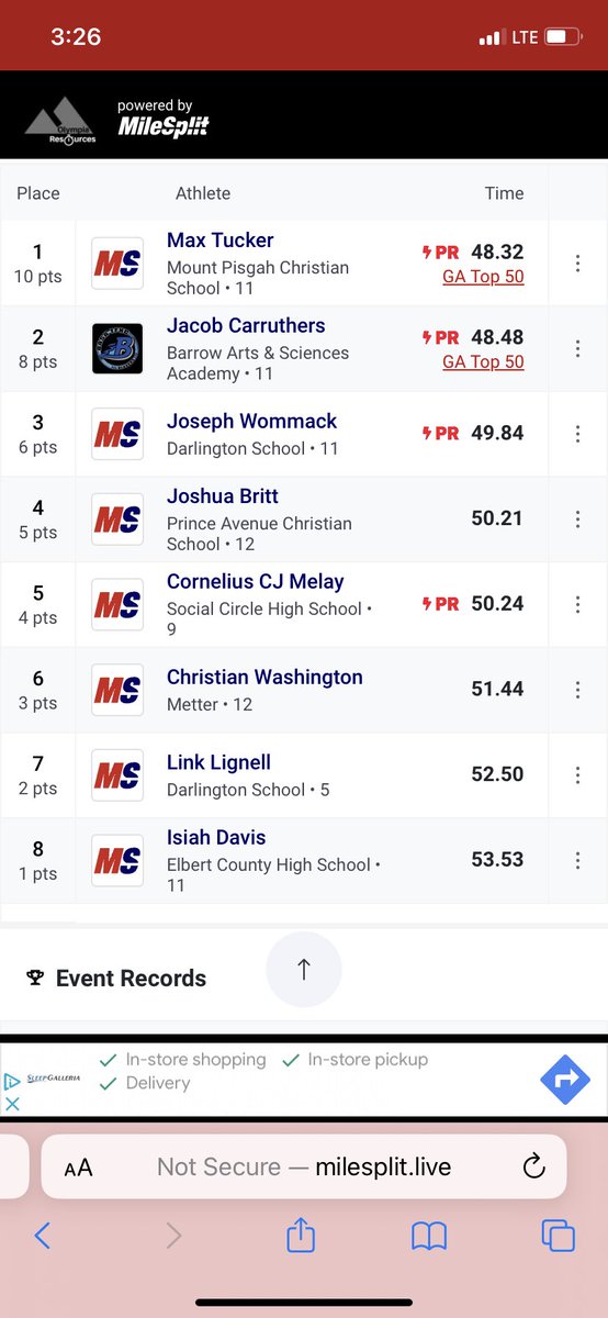 JoeWomack2005's tweet image. PR in the 400(3rd Place), Triple Jump(6th Place), and in the 4x4(4th Place). Great State Meet. Go Tigers!