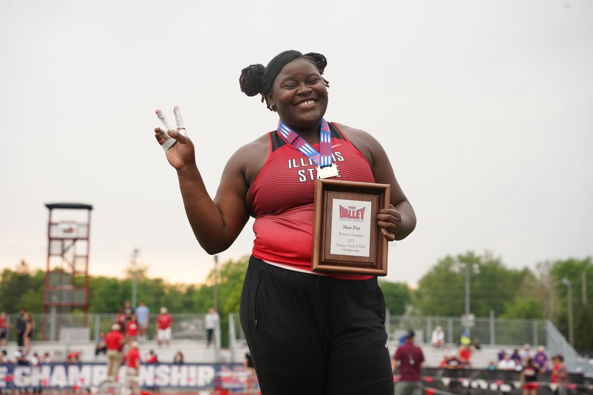 Happy as can be is <a href="/MyejoiWilliams1/">MyejoiWilliams</a>!!

Junior with a mark of 17.45m (57-03.00) to win the 2023 <a href="/MVCsports/">Missouri Valley Conference</a> Outdoor Women's Shot Put title!