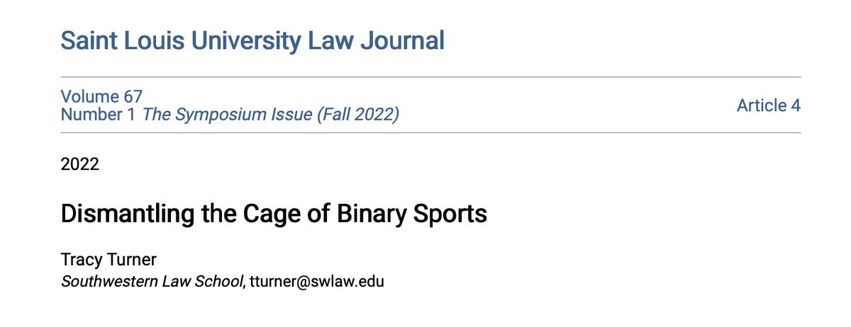 Brennan Spiegel, MD, MSHS (@brennanspiegel) on Twitter photo Proud of my wife, Tracy Turner, who just published a new paper titled "Dismantling the Cage of Binary Sports." She's a Constitutional Law professor who's been thinking hard about the future of sports. It's an area of great controversy & opportunity. Link: deliverypdf.ssrn.com/delivery.php?I… Proud of my wife, Tracy Turner, who just published a new paper titled "Dismantling the Cage of Binary Sports." She's a Constitutional Law professor who's been thinking hard about the future of sports. It's an area of great controversy & opportunity. Link: deliverypdf.ssrn.com/delivery.php?I…