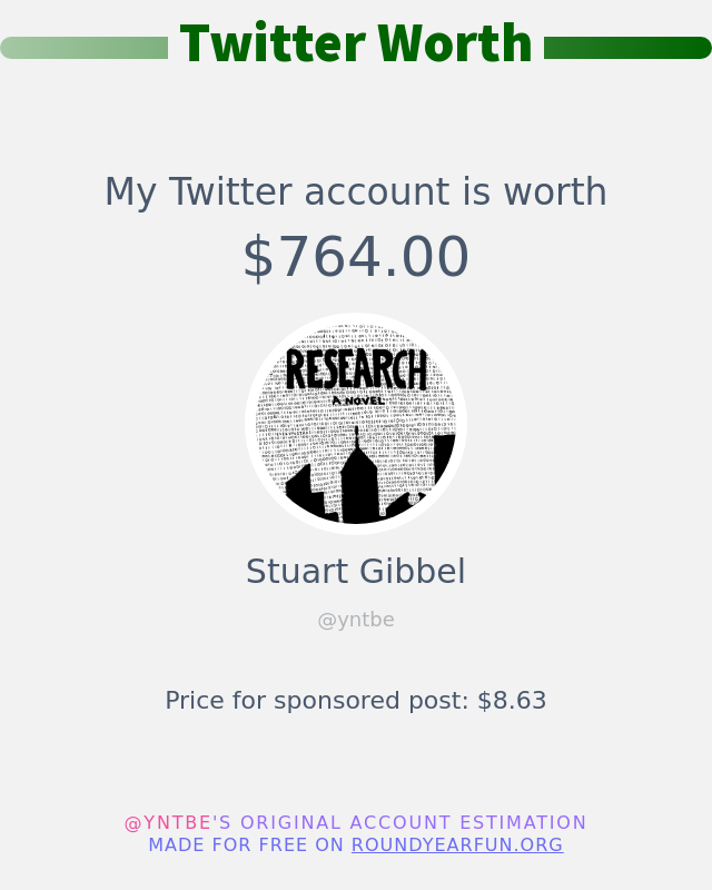 yntbe's tweet photo. My Twitter worth is: $764.00

➡️ https://t.co/jSeYNJ2EJX https://t.co/PxAXZj4f4S