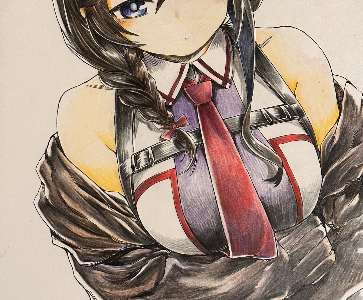 shigure (kancolle) ,shigure kai ni (kancolle) 1girl solo braid necktie blue eyes hair over shoulder single braid  illustration images