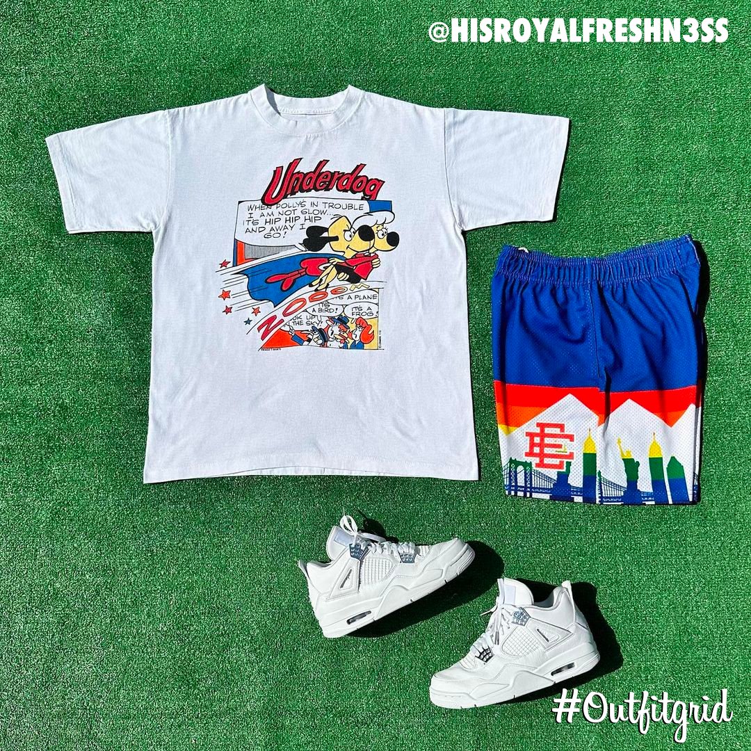 outfitgrid's tweet photo. Today's top #outfitgrid is by @hisroyalfreshn3ss.
▫️ #Vintage #Underdog #Tee
▫️ #EricEmanuel #Shorts
▫️ #JordanIV #PureMoney https://t.co/V55aw6NYtd