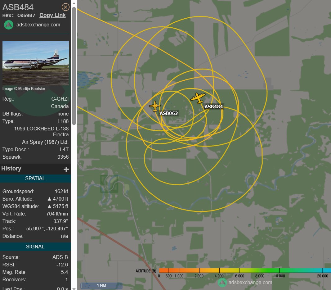 vcdgf555's tweet photo. Some Air Spray Ltd firefighting aircraft over BC, including 2x L-188 Electras. An early heatwave is creating a greater fire threat this week for the PNW.
🇨🇦 ASB481 is L-188C C-FLXT #C01F76
🇨🇦 ASB484 is L-188C C-GHZI #C059B7
🇨🇦 ASB062 is Rockwell Commander 1000 C-GIPL #C05B5A https://t.co/xSTy2ItHz3