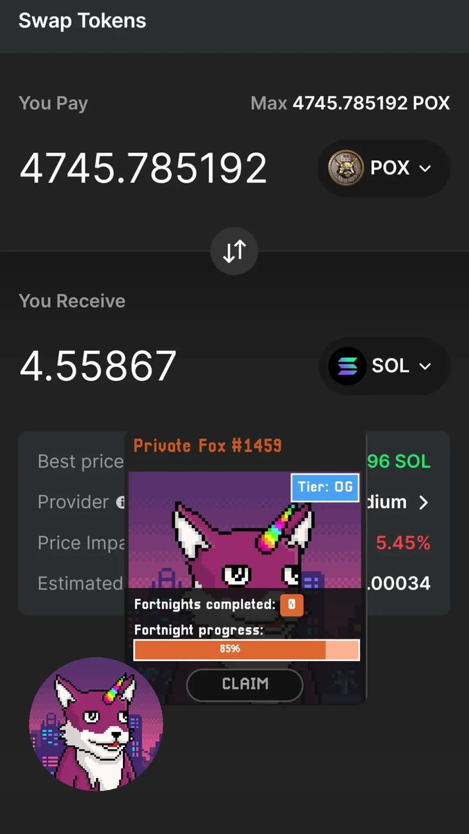 metaversmars's tweet photo. Our native token $POX is essential in our ecosystem. Hold your @PrivateFoxes and Claim #Tokens each fortnight on https://t.co/6HCNKXRKxO #NFTCafe #POX #Solana ๐ฐ๐ https://t.co/o7dMreSFzJ