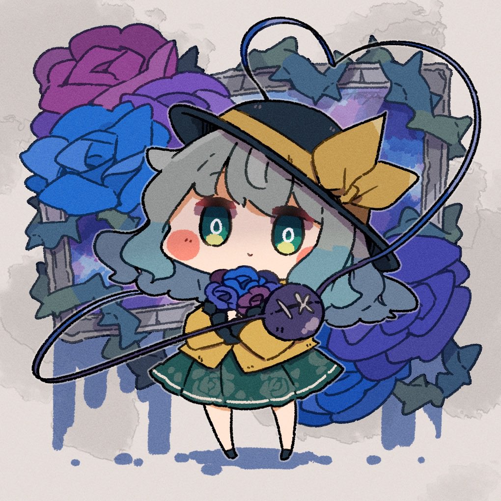 komeiji koishi 1girl hat flower solo skirt rose blue flower  illustration images