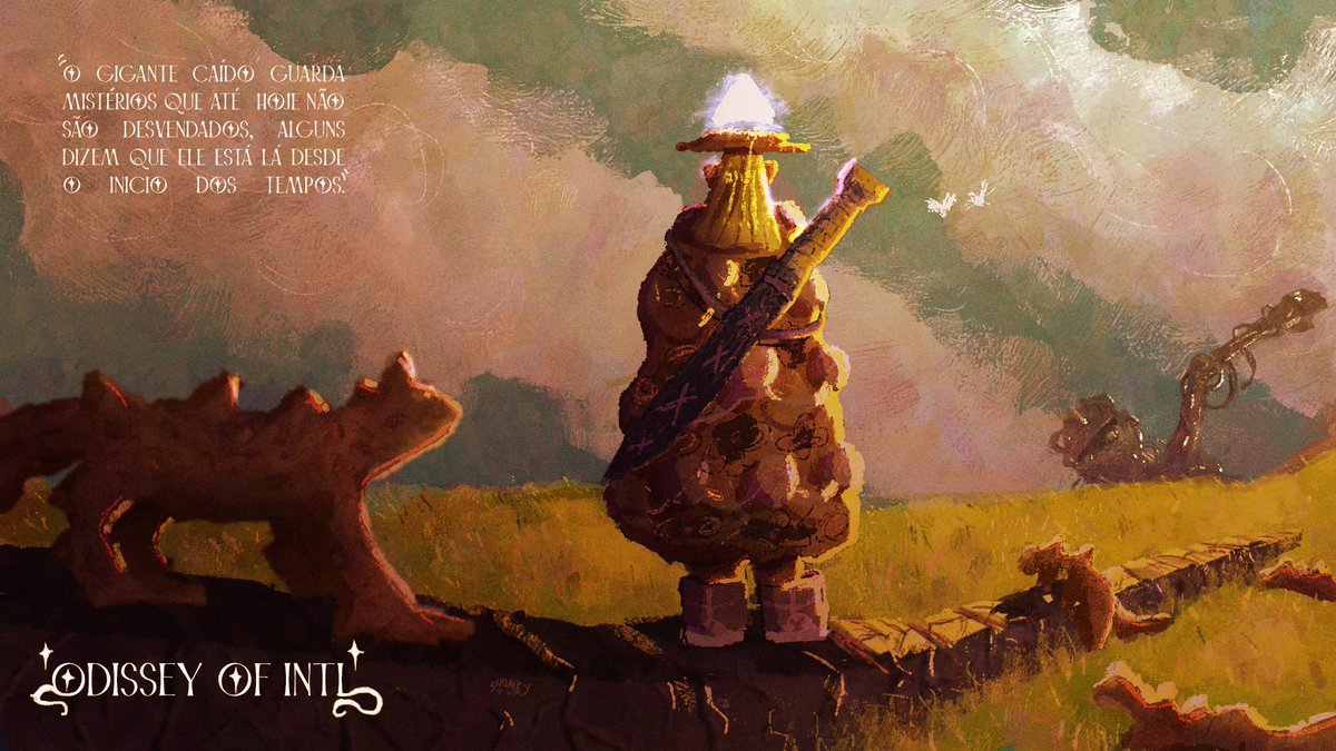 Sarlacky's tweet photo. "Odissey of Inti" é um projeto de worldbuilding/visdev e segue a jornada de Inti a procura de conhecimentos antigos em um mundo onde a tecnologia não existe mais e a magia é usada por alguns. https://t.co/hWEFZRarWD