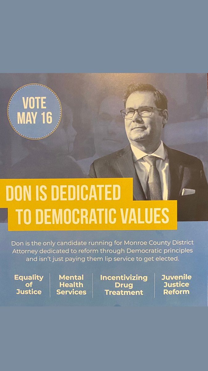 DonaldLeeth4DA's tweet photo. Please vote for DONALD LEETH for Monroe County District Attorney in the Primary election on May 16th! #DonaldLeethForDA #DonaldLeeth #TeamLeeth #DonaldLeethForDistrictAttorney #DonLeeth #MonroeCountyPA #StroudsburgPA #Democrat #VoteBlue #VoteBlue2023 #VoteDemocrat https://t.co/cRv7XNJrUA