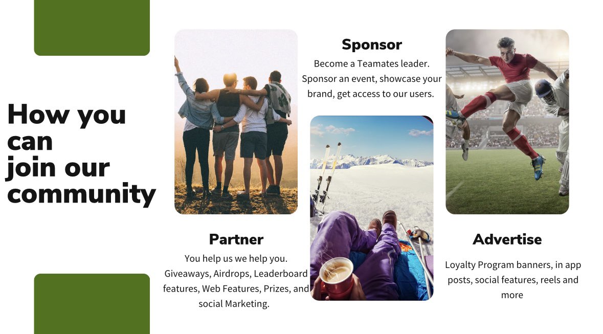 Teamates_app's tweet photo. Starting our new partner/ sponsor program! Starting with our TEAMATHALON coming in September! Run, pickle, Golf! #meetups #app #events #sportsmeetups https://t.co/xoVNzSkvAQ