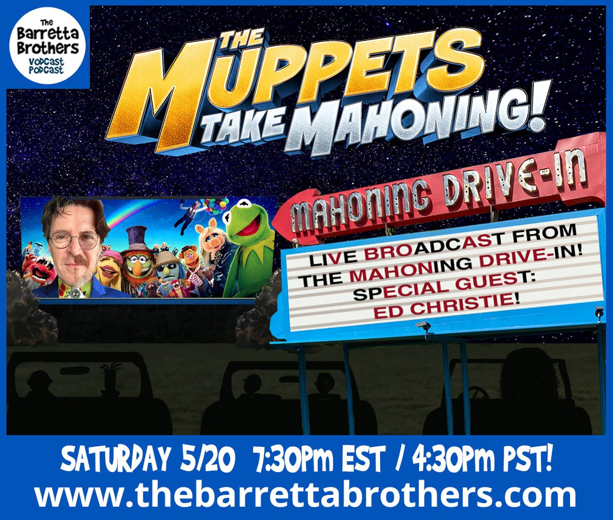 MAY 20th! 7:30 EST/4:30 PST. Join us LIVE with special guest Ed Christie. We'll broadcast from The Mahoning Drive-In. Join the Q&amp;A and get a tour of this great Drive-In Theater event. 
To watch: youtube.com/watch?v=bQLRbi… For event tix: mahoningdit.com <a href="/billbarretta/">Bill Barretta</a>