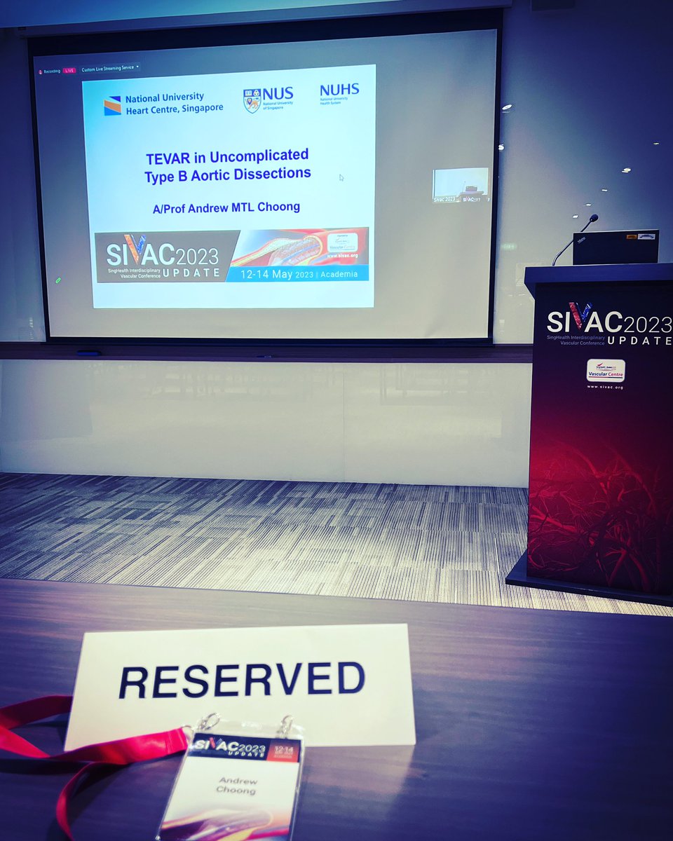 DrAndrewChoong's tweet photo. Grateful for the invitation to talk about the management of uncomplicated type B #aortic #dissection this morning #aortaed #withandwithoutascalpel #vascular #surgery #sivac2023 https://t.co/GTApBFPvXf