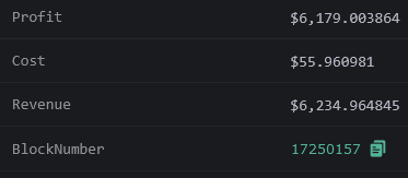Another user made big profit again. It started crazy today.

Our #MEV 🤖 made $6,179 with a ROI of 11,042% from #Arbitrage , using 4 tokens ( $USDC , $ETH , $WETH , $USDT ):

Build your own MEV Bot: github.com/smartestcontra…

$pepe $btc $mong $ben $ladys $four $hex $RIBBIT $nft