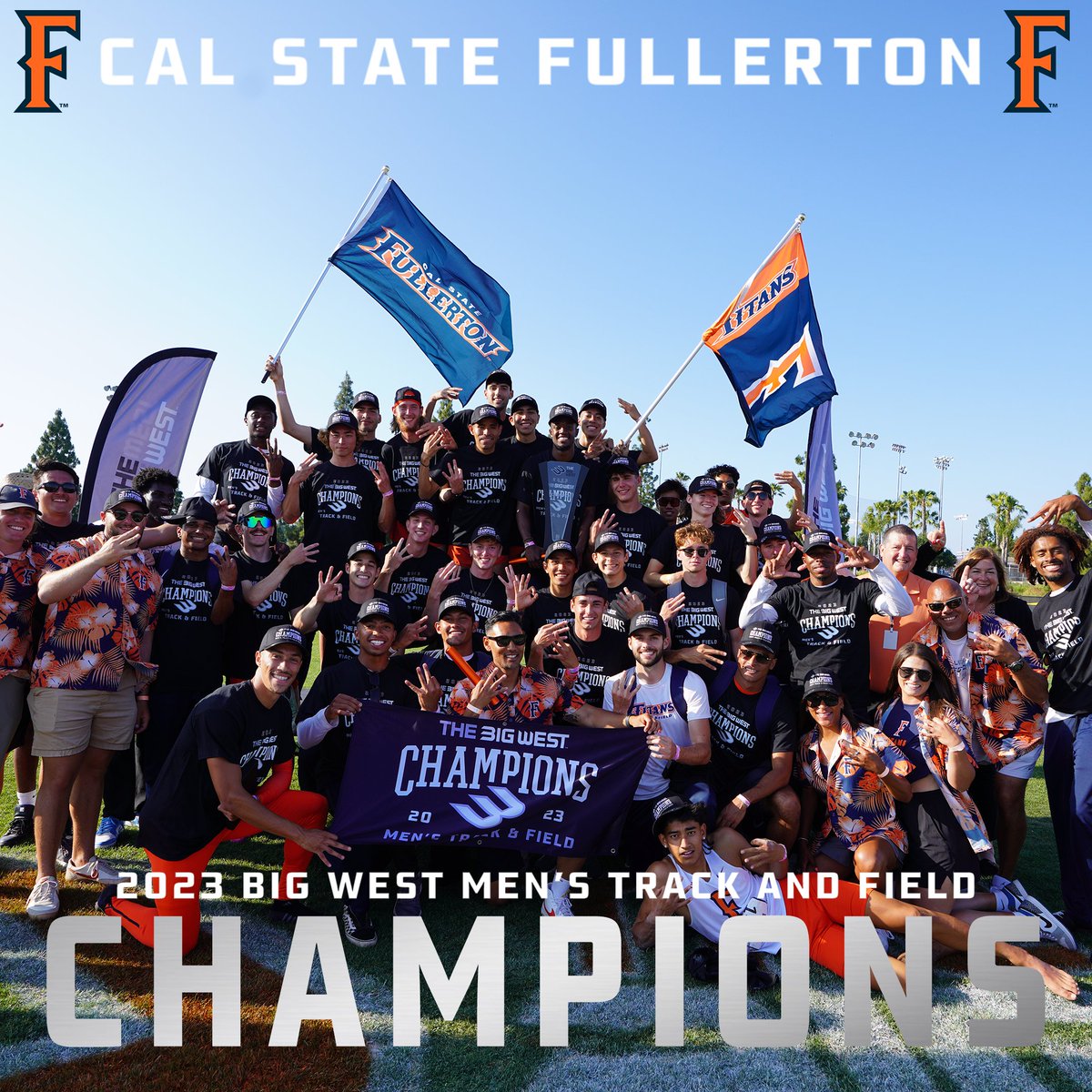 BigWestSports's tweet photo. MAKE IT A THREE-PEAT. 🏆🏆🏆

@FullertonTFXC are your 2023 Big West Men's Track and Field Champions!

#OnlyTheBold x #TusksUp https://t.co/XfZI355rb9