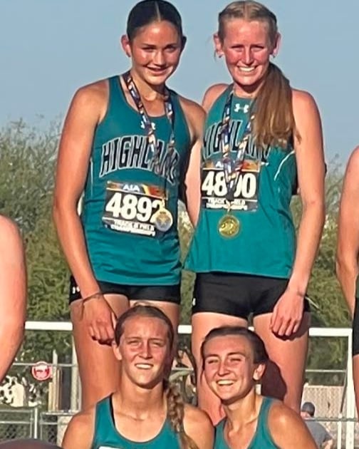 Girls 4 x 800 All State Open Champs...9:02.5. Broke the school record..Camryn 2:14, Kayla 2:17, Emma 2:17, Cloe 2:11..Hawks!!
<a href="/athletics_hawks/">Highland (AZ) Athletics</a>