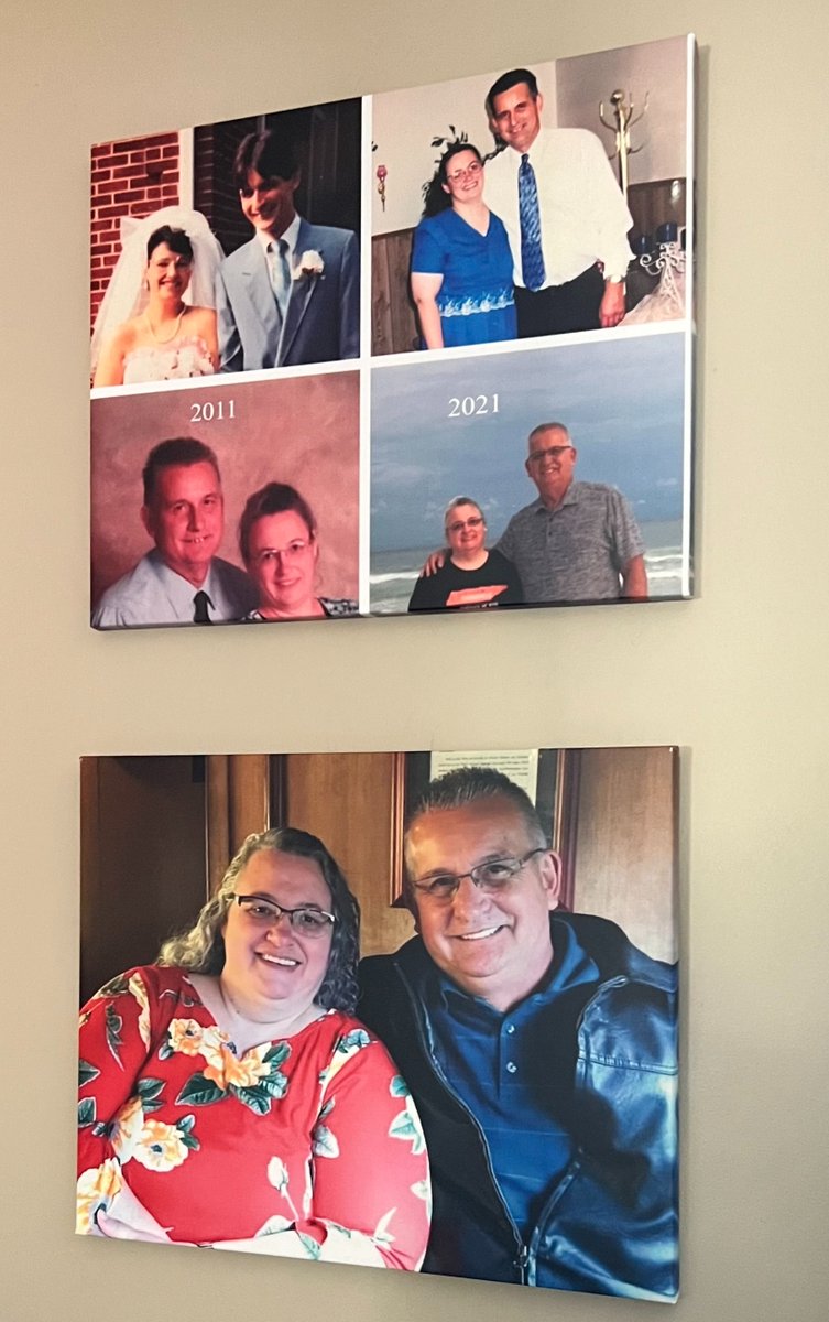 #CustomerSpotlight: 'My husband of 31 years passed away and I’ve had canvases made to create a memorial wall of us. The top picture has a picture from our wedding, renewal of vows, and anniversary getaways.' Thank you for sharing this Debbie ❤️