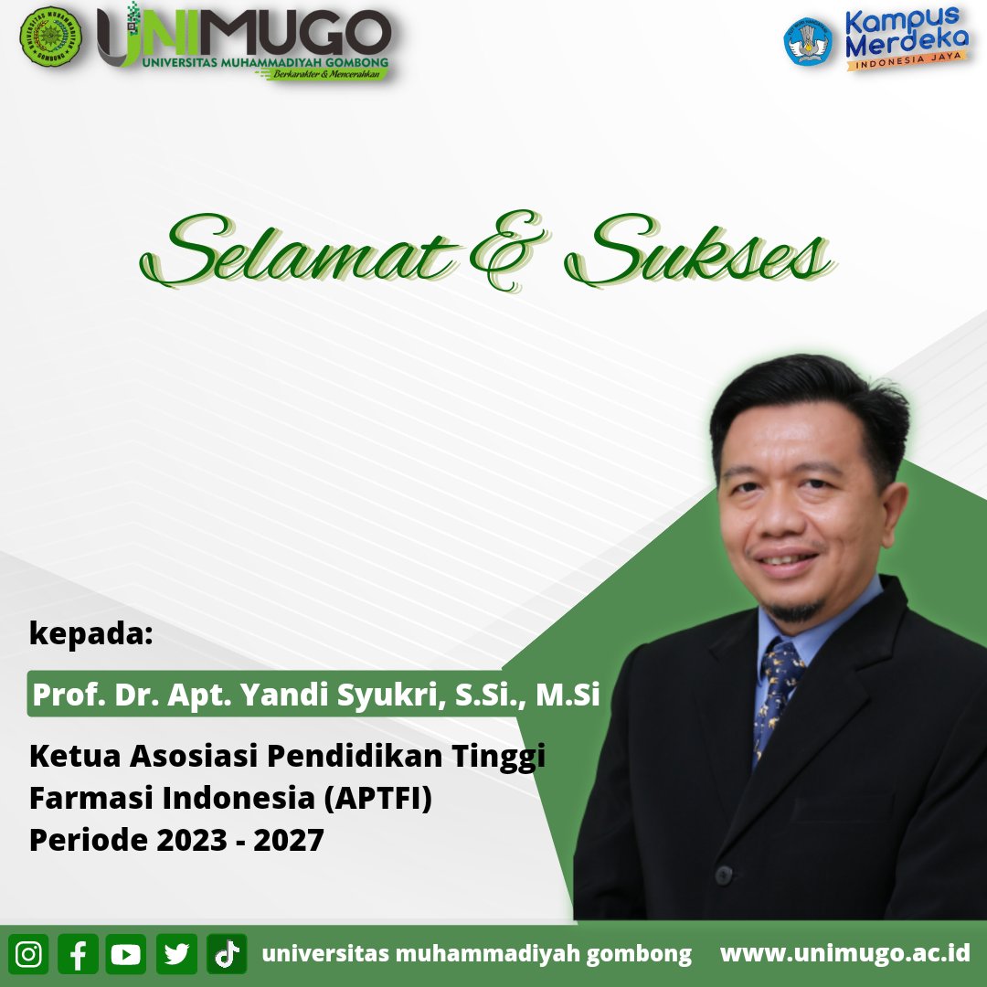 STIMUGOOFFICIAL's tweet photo. Selamat dan Sukses kepada Prof. Dr. Apt. Yandi Syukri, https://t.co/TOJr38GylM. https://t.co/q4VVifeaHK sebagai Ketua Asosiasi Pendidikan Tinggi Farmasi Indonesia periode 2023 - 2027
"Semoga Amanah dalam menjalankan tugas dan tanggungjawabnya"
#aptfi
#farmasi
#unimugo
#himafarsi https://t.co/onvTYZlN7m