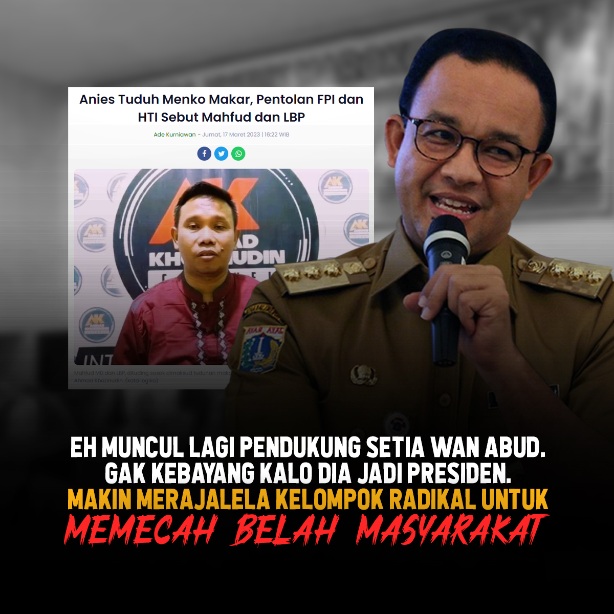 Dirgahay2's tweet photo. Pendukung Anies yang radikal mulai muncul satu persatu, jangan sempat Anies jadi presiden jika tak ingin NKRI dipecah-belah oleh kelompok radikal ini. #AniesAkarMasalahNKRI #BTSXMARVEL Jung Hoseok Coldplay Jessica Mila Ada Indonesia BTS NEW SONG BTS IS BACK https://t.co/HPzirCO04d