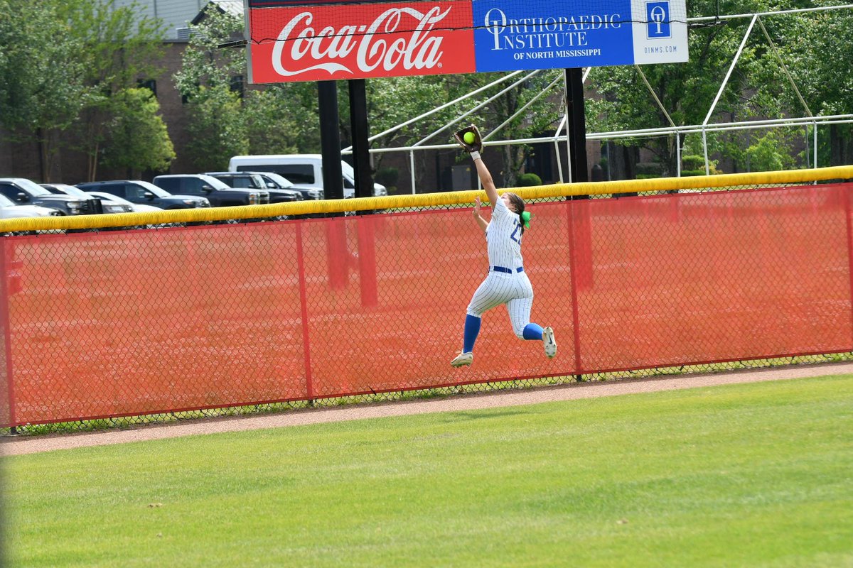 SocialSportsMs's tweet photo. Booneville senior LF Kathryn Donahue may have just made the play of the game. With two outs and a Kossuth runner at second she ran down a deep line drive off the bat of Maddie Mask. Donahue has made play after play for the Lady Blue Devils. Headed to B6. Still tied at 1-1. The picture of Donahue is from last week's game against Amory. But the catch she just made was very similar.