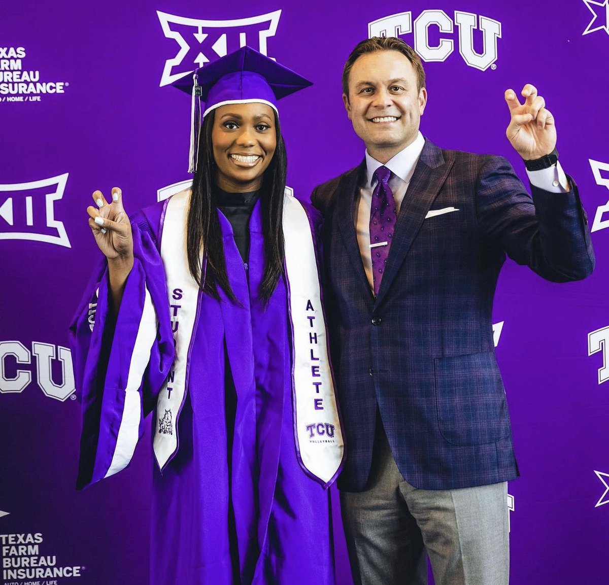 TAVVolleyball's tweet photo. #NewGradAlert: Congrats to #TAVAlumni Mykayla Myers for graduating from TCU! #GoTAV #GotThatDegree ๐ https://t.co/4LoXGJcQYG