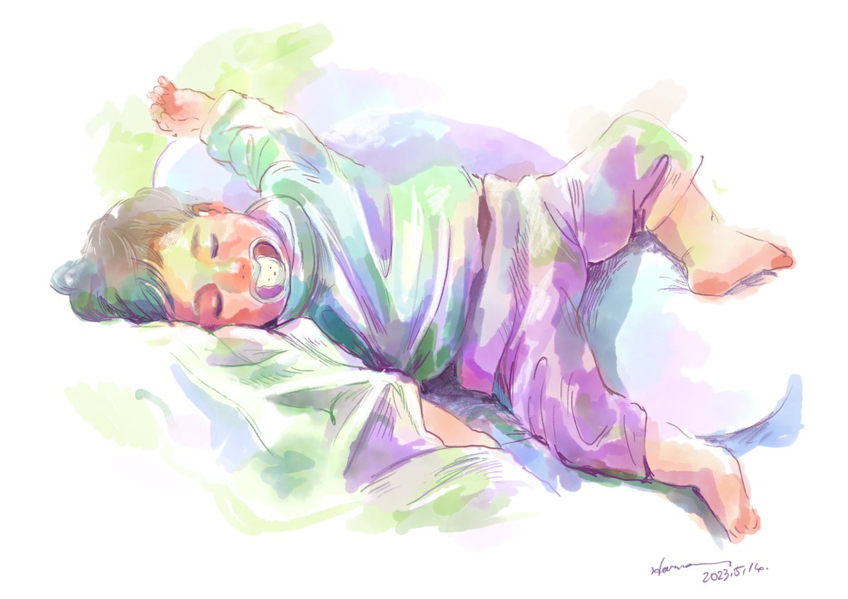 「おやつをたべてねる。 #AdobeFresco #illustration #育」|渡邊 春菜のイラスト