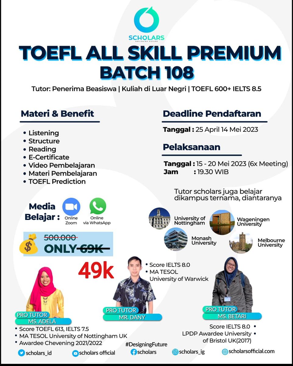 xnhanaaa's tweet photo. ❗JAGO TOEFL DALAM 1 MINGGU❗
Kupas tuntas materi TOEFL All Skill, dapatkan 2× TOEFL Prediction Test, modul + recording kelas, E-Certificate
💸Only 49k
More info : DM✨
#TOEFL #IELTS #lestoefl #lesbahasainggris #beasiswa #kursus #testtoefl #LPDP #IISMA #toeflitp #BUMN #CPNS https://t.co/zNtxrkCGRg