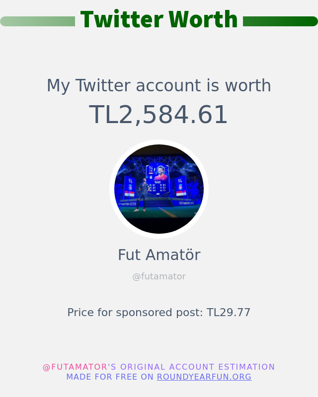 Twitter değerim: TL2,584.61

➡️ funroundy.online/twitterworth?l…