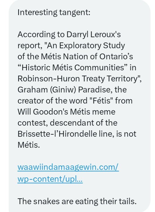 LADYALEXANDRIA's tweet photo. @MirandaMoranSK @malone_j71 @SmartandSassy11 @EnverXStaline @RACESHIFTERS @notiskwe @ruffleyouover @TheRealPlex @JeremyK75912229 @WokeIndigenous @RussDiabo @CBCIndigenous @oggycane4lyfe @mikmaqmatters @NTVNewsNL @gleocbc @Seb_Malette @MBMetis_MMF @MetisNationON @iskwe @APTNNews @APTNInFocus @tipsforthestory @KimTallBear @jfkeeler @DarrylLeroux @VeldonCoburn Graham Paradis @Giniwbeads, can you VERIFY. Was it your entry in the #WillGoodon #HateSpeech #Metis Meme Contest that created the #Racist term #Fetis ? According to #DarrylLeroux "Report" on @MetisNationON YOU ARE NOT #Metis #MetisNation. Is Darryl WRONG? https://t.co/Qf3BzmEwu8