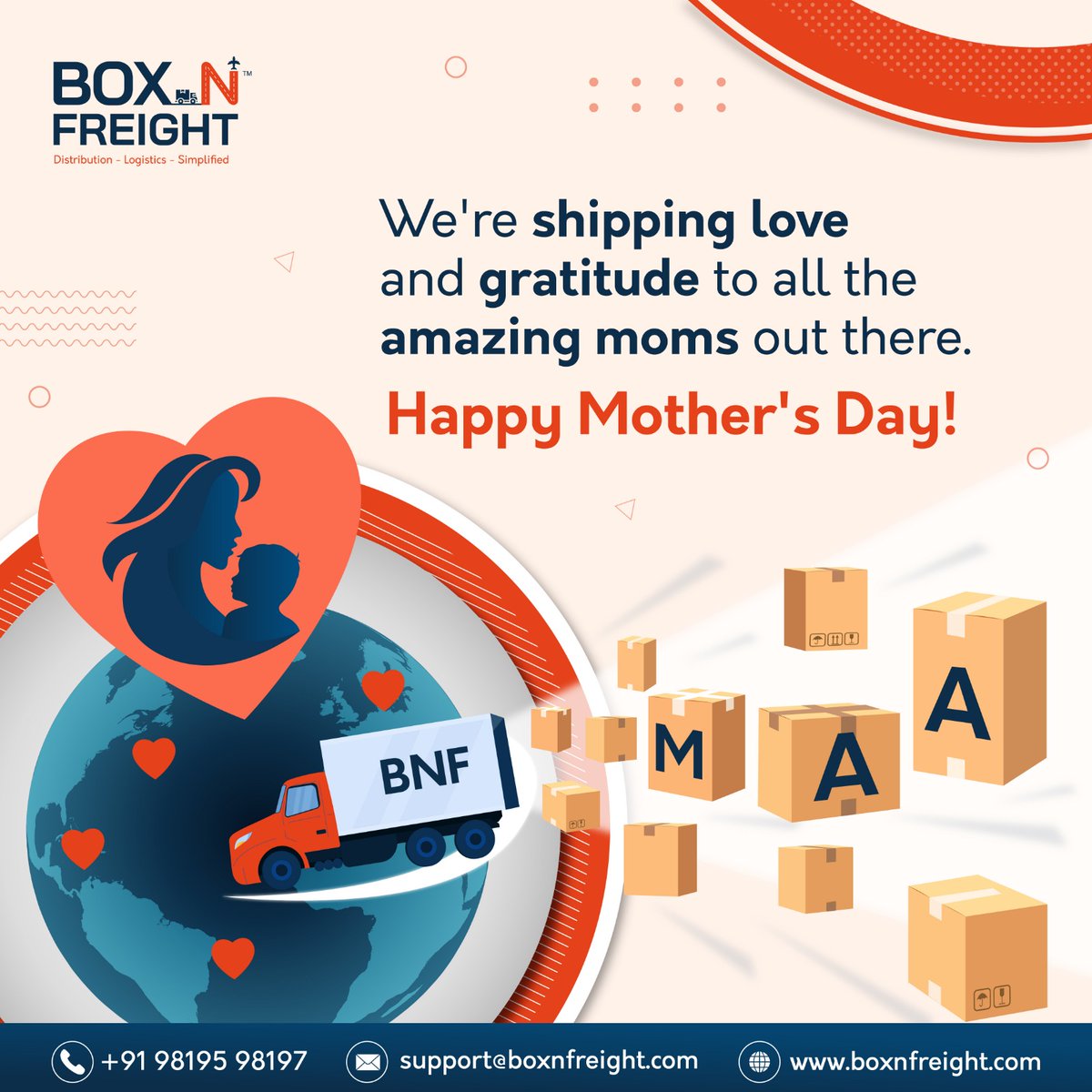 boxnfreight's tweet photo. From tireless caregivers to strong working moms, we honor all the incredible women who shape our world.
Happy Mother's Day!
#boxnfreight #logistics #logisticscompany #cargo #warehouse #Mothersday2023 #happymothersday2023 #motherdays https://t.co/jKSHth9bWO