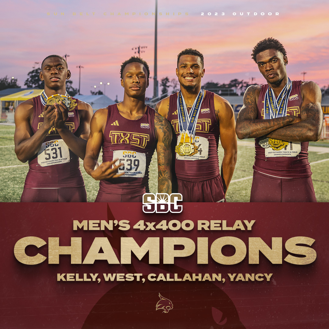 Conference Champions 🥇

The men's 4x4 ran 3:07.08 to win the #SunBeltTF title

It's the 3rd straight year the Bobcats have won the 4x4 conference championship

#EatEmUp