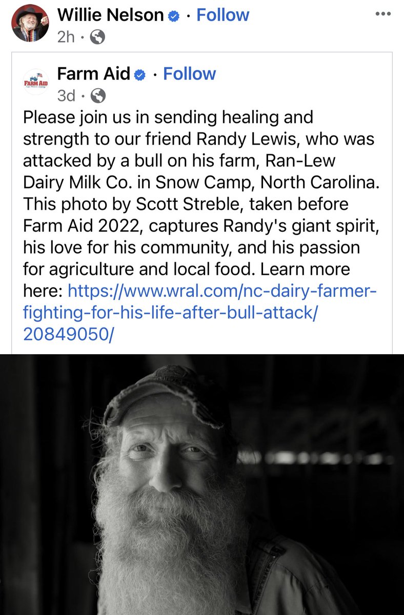 Thank you so much <a href="/WillieNelson/">Willie Nelson</a> and <a href="/FarmAid/">Farm Aid</a> ❤️ Randy Lewis is a truly beloved member of this community - here is his direct gofundme gofund.me/b0bbc39f  we are organizing a series of fundraisers for him here at Haw River Ballroom if you &amp; <a href="/MissMargoPrice/">Margo Price</a> want to swing by ❤️
