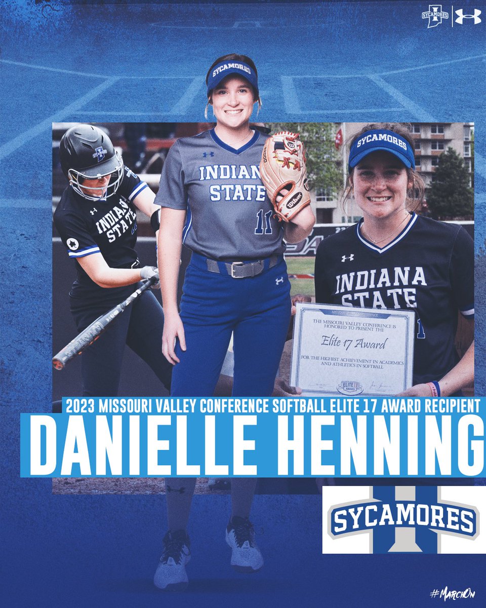 Congratulations to our own Danielle Henning for being honored with the #MVCSoftball Elite 17 Award recognizing the highest achievement in both athletic and academic excellence.

Henning has posted a 3.99 GPA while majoring in marketing at Indiana State

#MarchOn