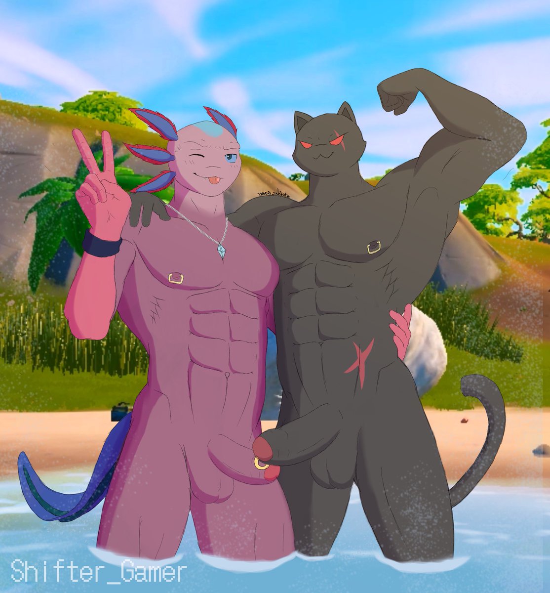 Naked version of Axo and Meowscles on the beach…hope yal like it….#meowscles  #axo #furry #furrynsfw