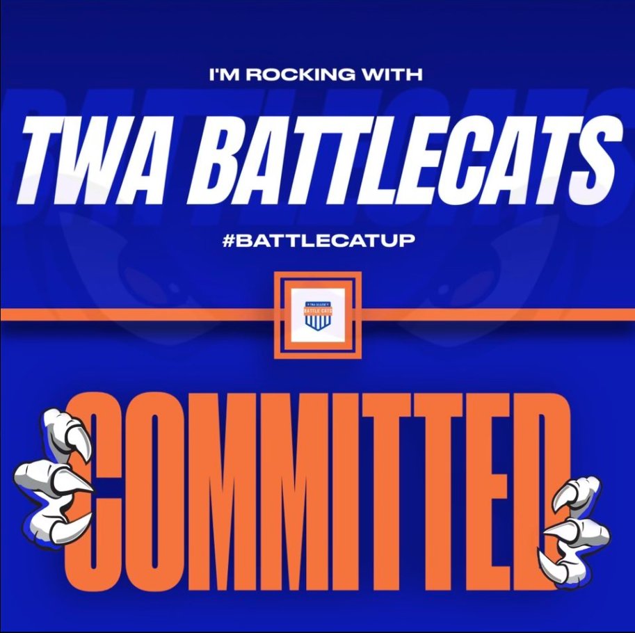 100% COMMITTED! Thanks for the opportunity @CoachRayTWA @PatWrightTWA @CoachHillTWA @CoachRayCTWA & Thank you to my parents @Tha_General84 for their faith in me & supporting me! 
@twabattlecats #timetogrind